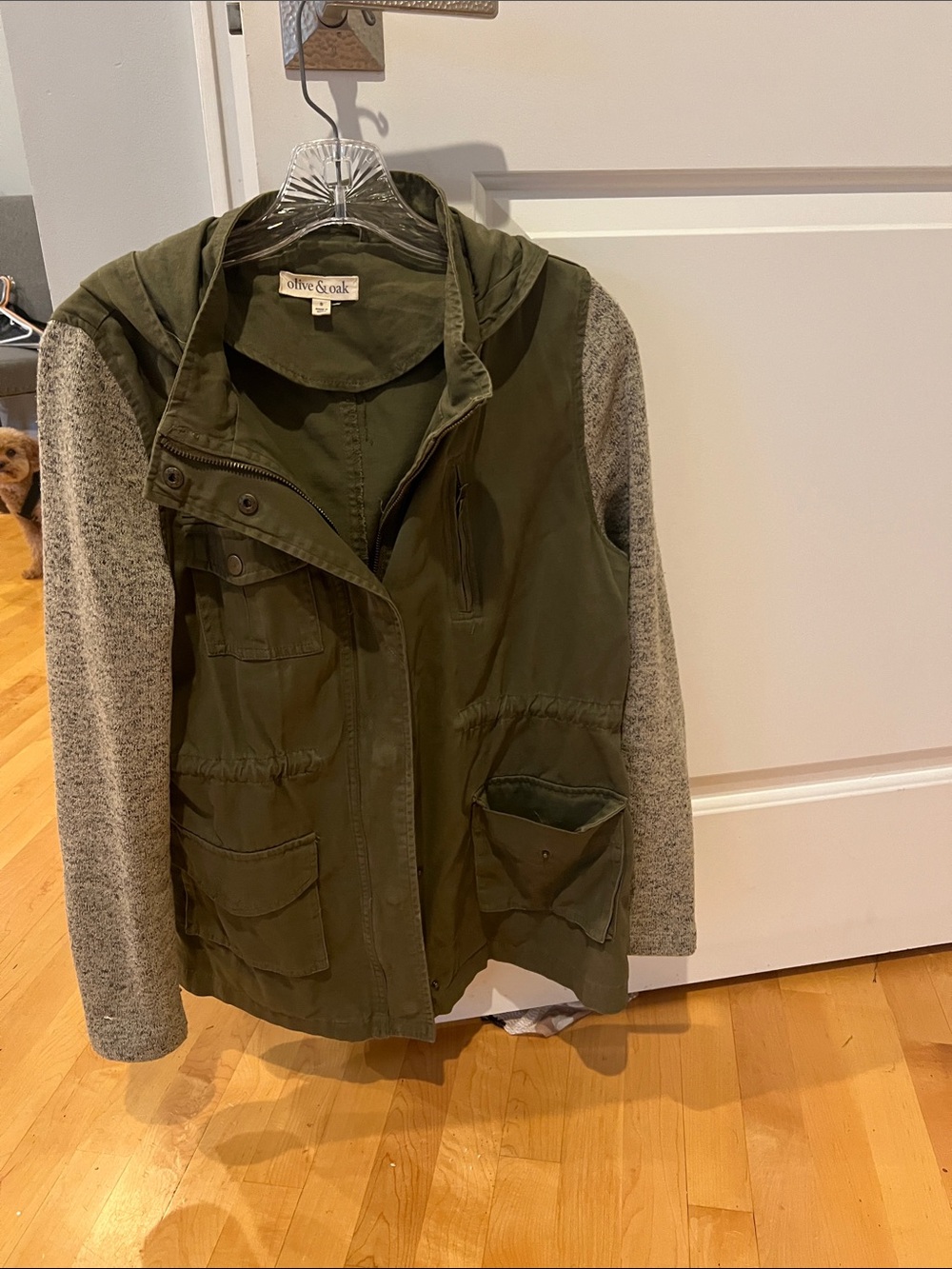 Olive & Oak Olive Green Utility Jacket with Gray Knit Sleeves Sz S